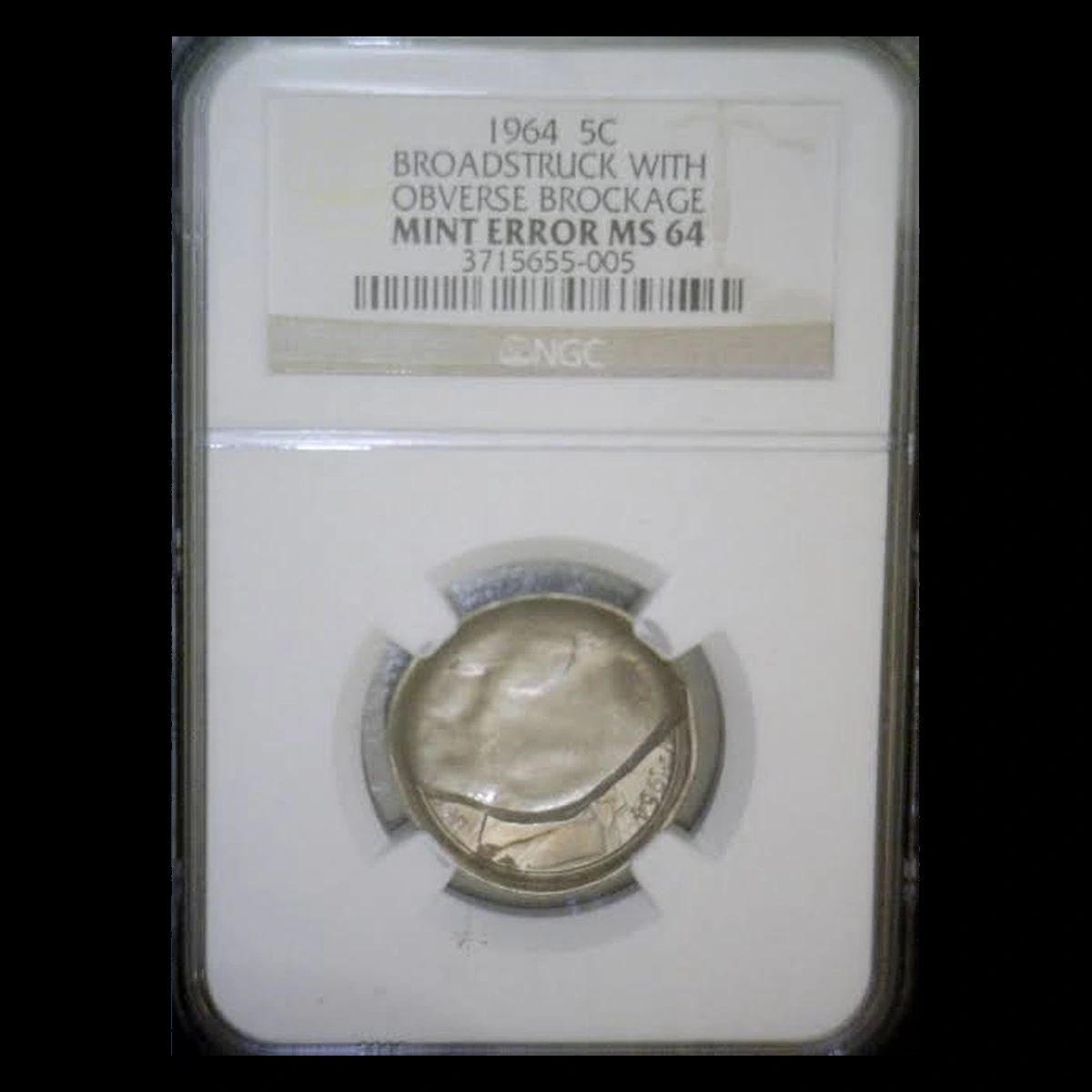 1964 Jefferson Nickel: Brockage