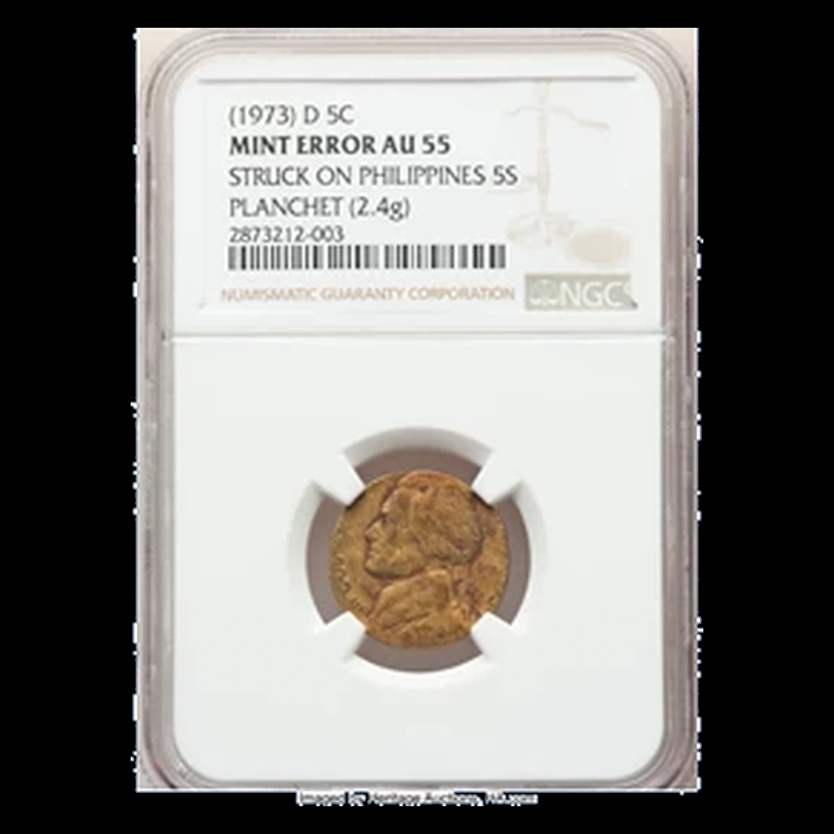 1973 Jefferson Nickel: Struck on Philippines5c blank