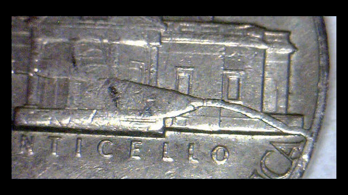 1973 Jefferson Nickel: Die Crack / Die Chip
