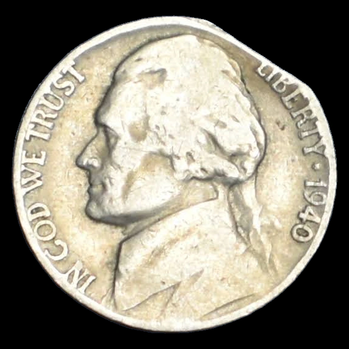 1940 Jefferson Nickel: Clipped Planchet