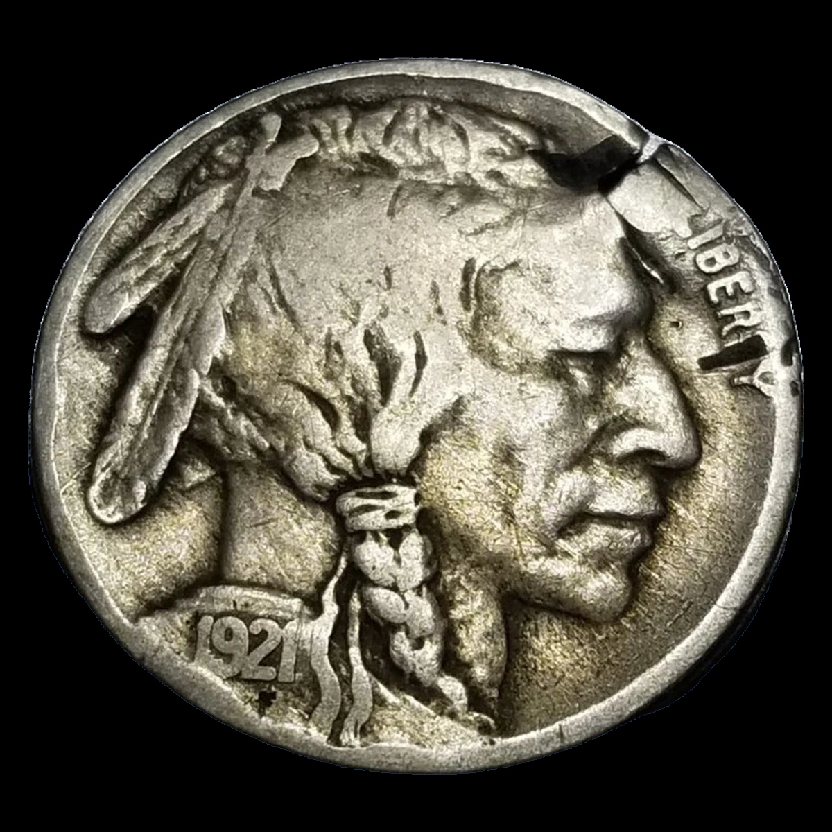 1921 Buffalo Nickel: Clipped Planchet