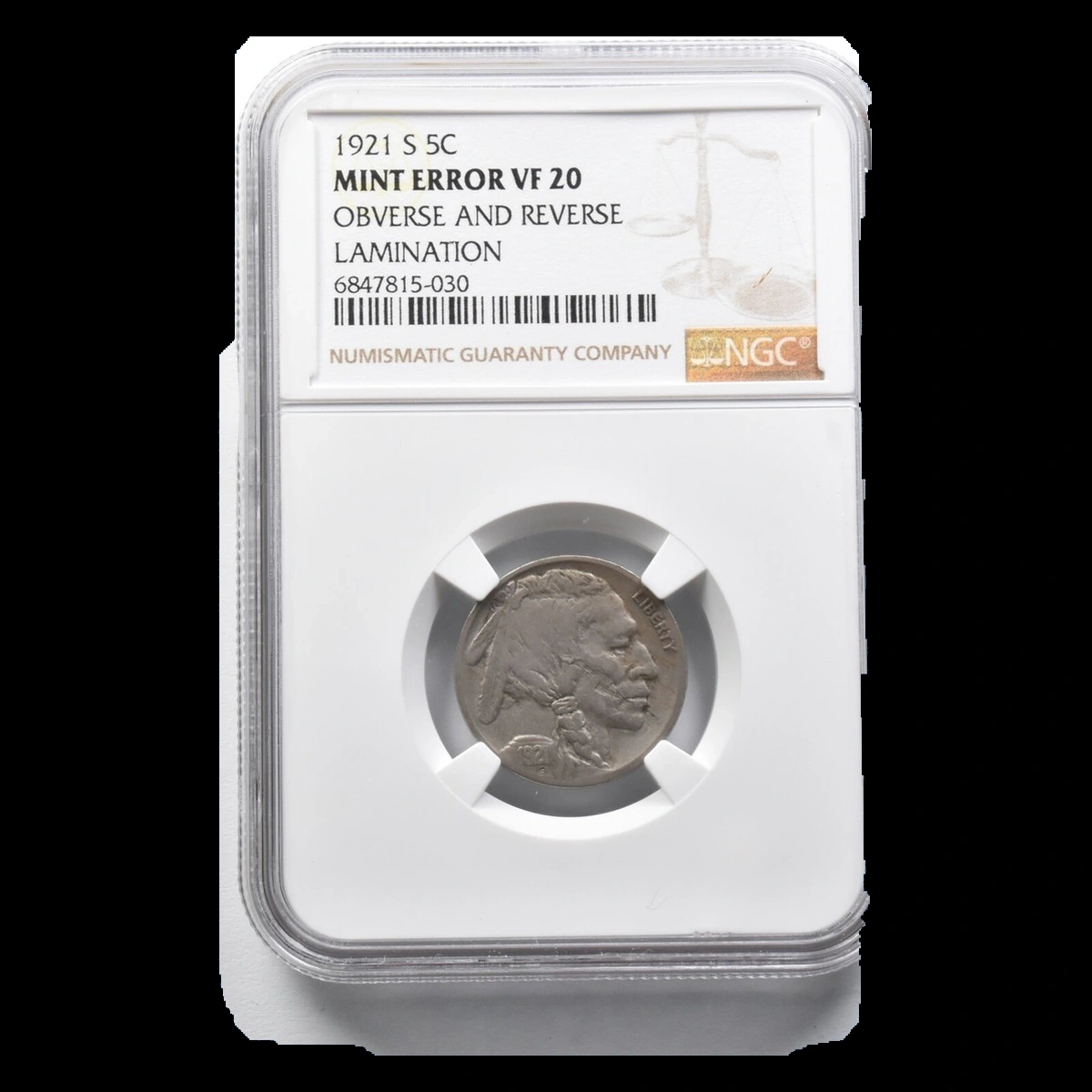 1921 Buffalo Nickel: Lamination / Split Planchet