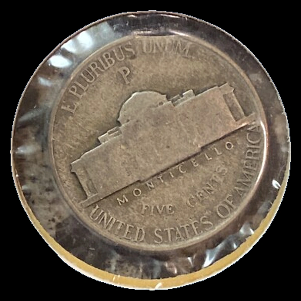 1944 Jefferson Nickel: Curved clipped planchet