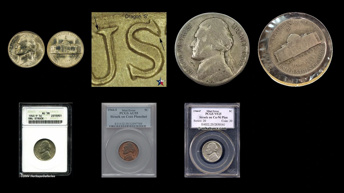 1944 Nickel Errors — error coin photographs
