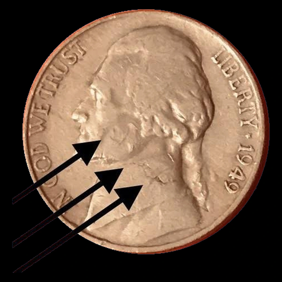 1949 Jefferson Nickel: Die Break