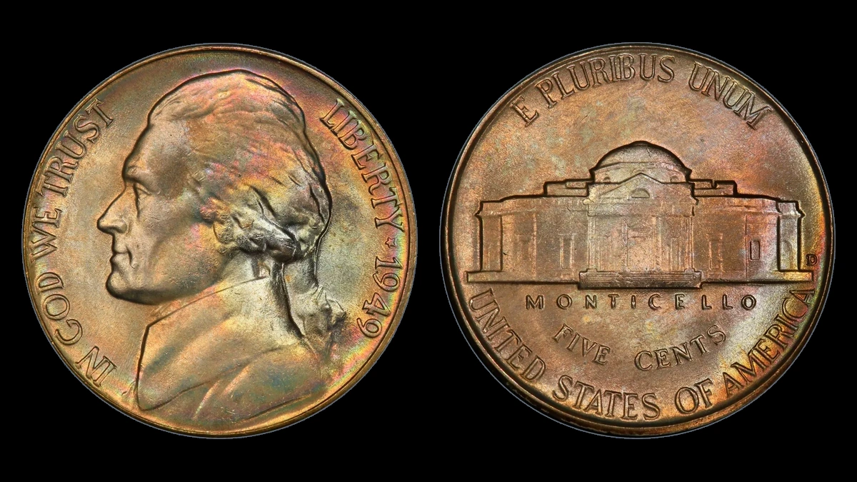 1949 Jefferson Nickel: D over S mintmark