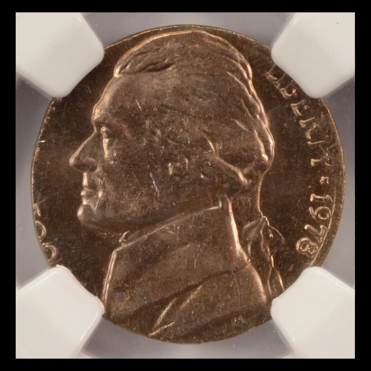 1978 Jefferson Nickel: Struck on cent planchet