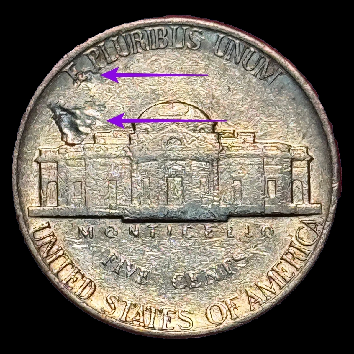 1978 Jefferson Nickel: Struck Through