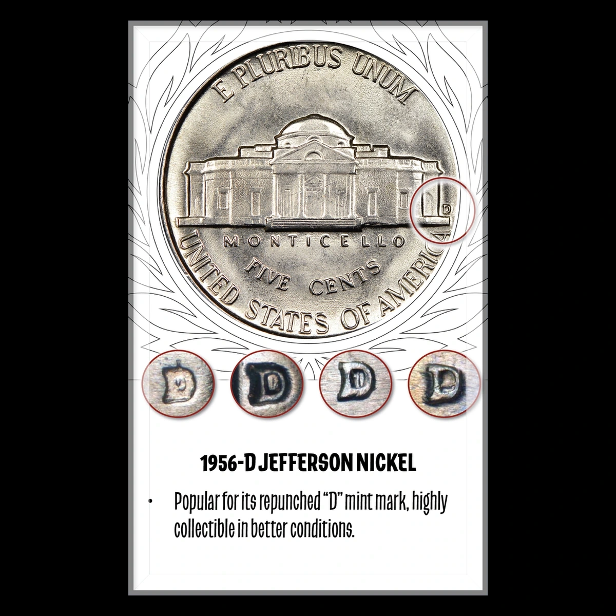 1956 Jefferson Nickel: Repunched Mintmark