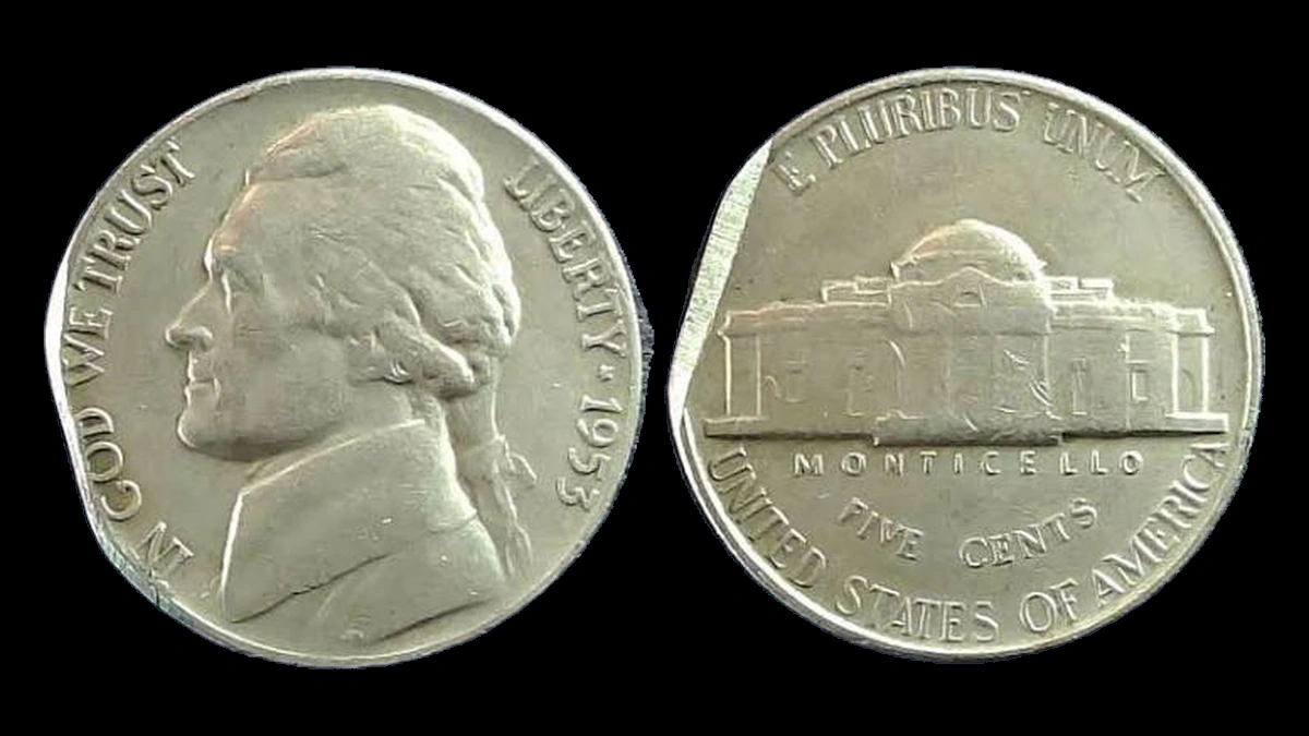 1953 Jefferson Nickel: Clipped Planchet