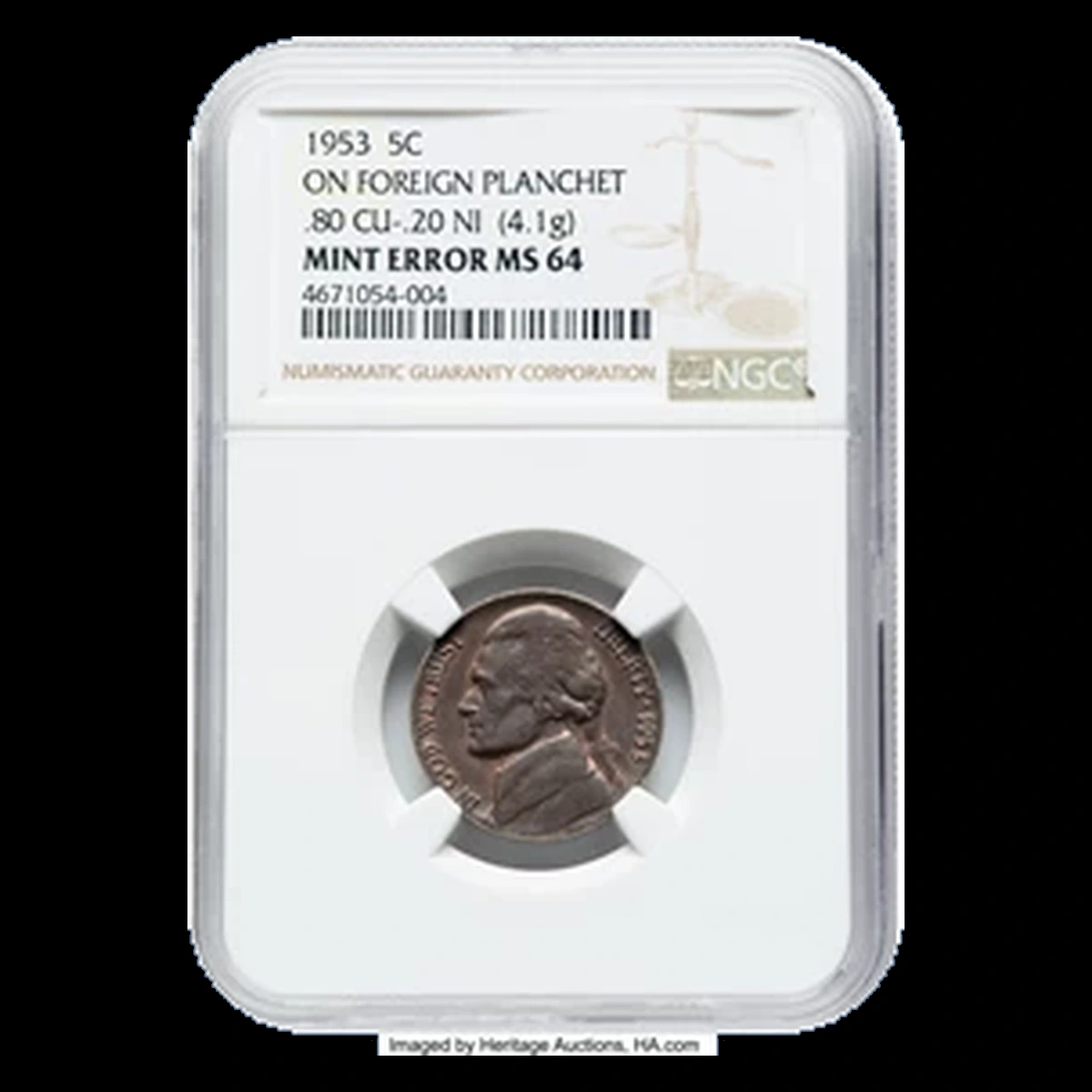 1953 Jefferson Nickel: Wrong foreign planchet