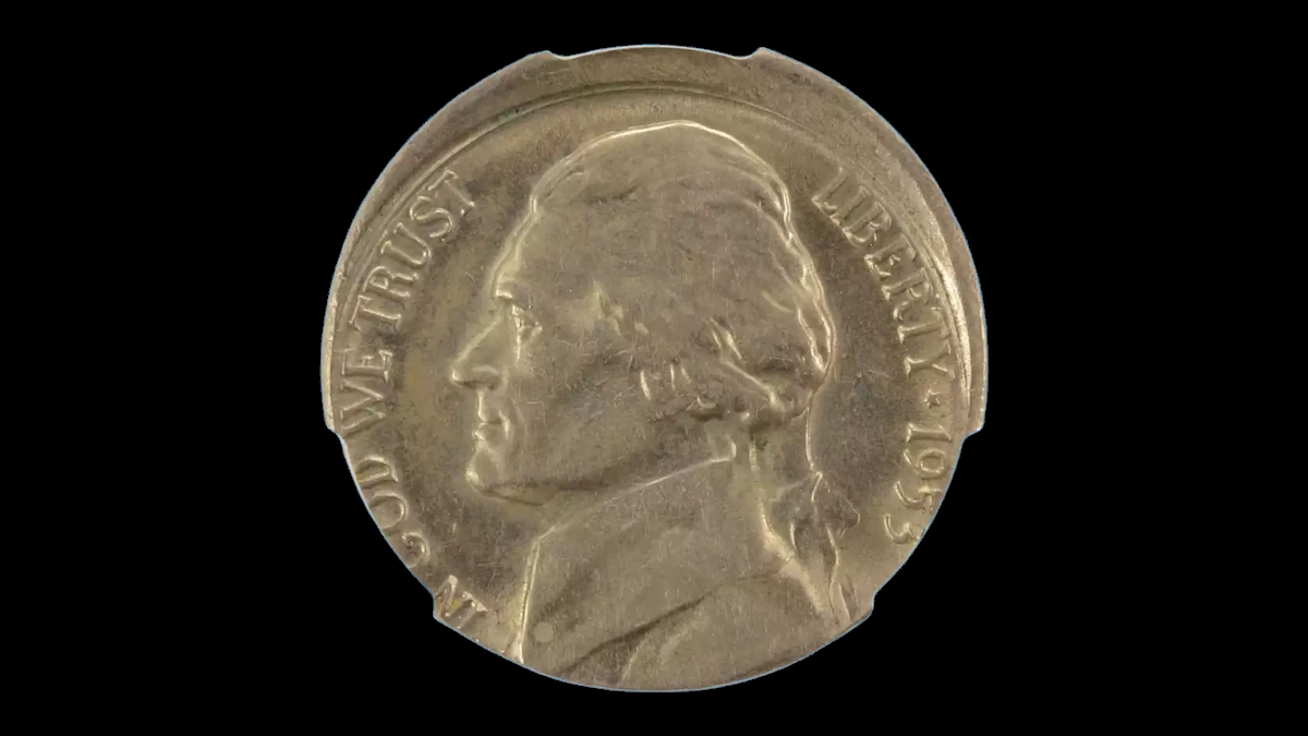 1953 Jefferson Nickel: Off-center strike