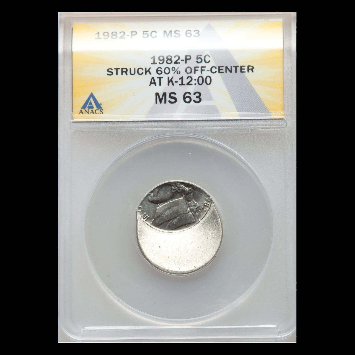 1982 Jefferson Nickel: Off-center strike