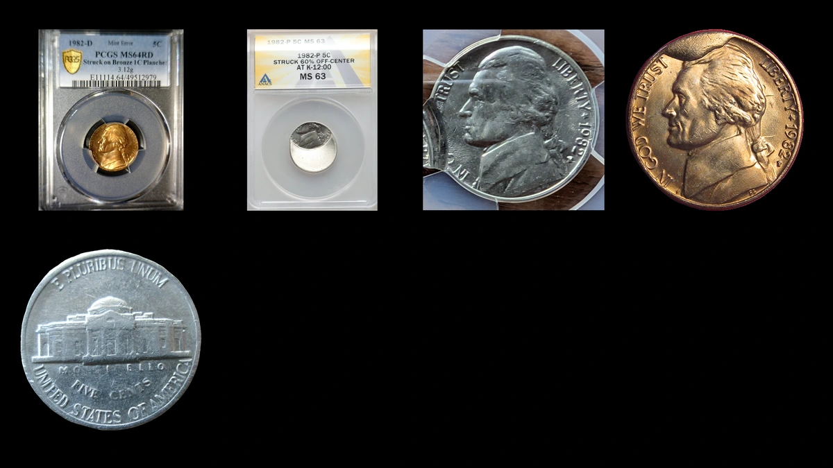 1982 Nickel Errors — error coin photographs