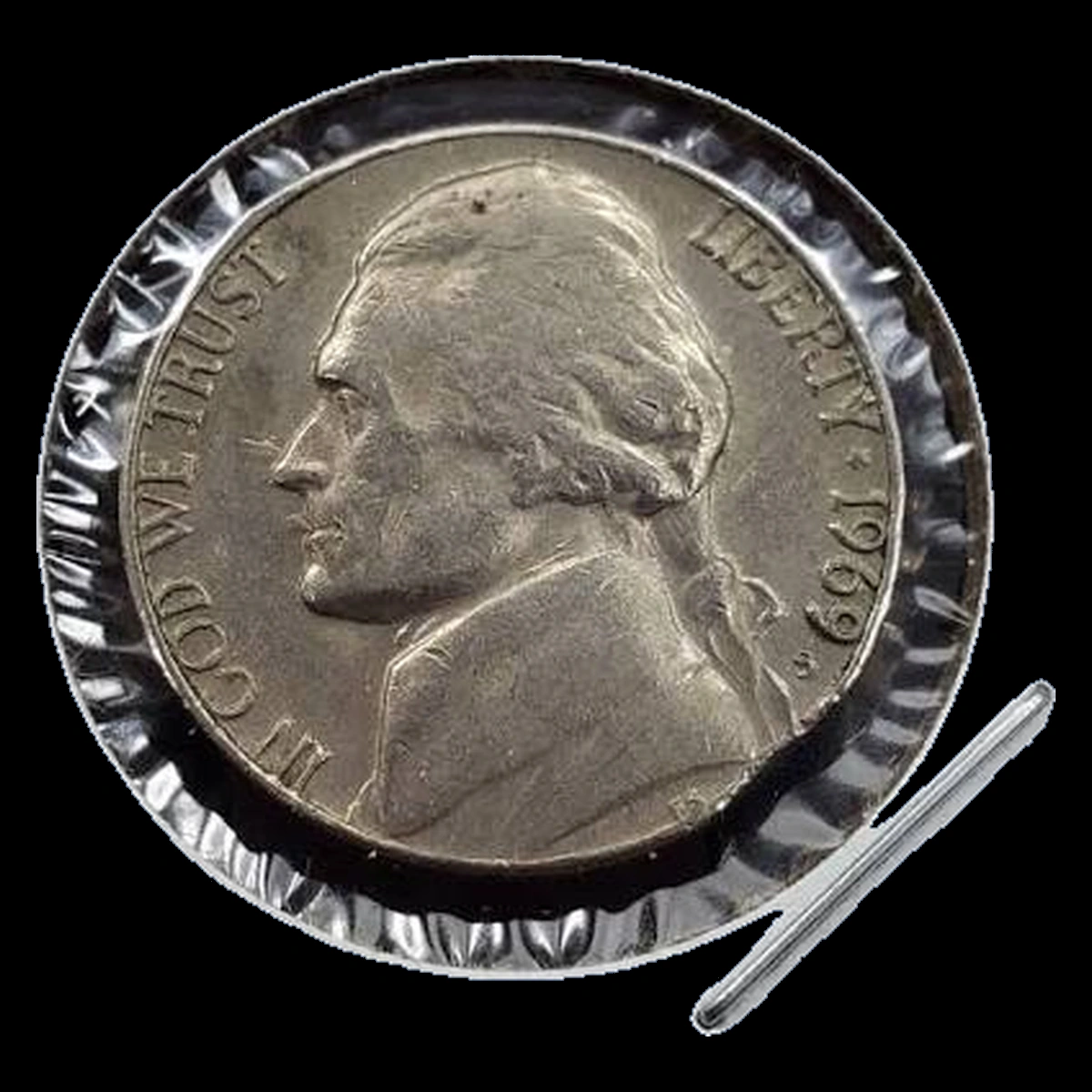 1969 Jefferson Nickel: Clipped Planchet