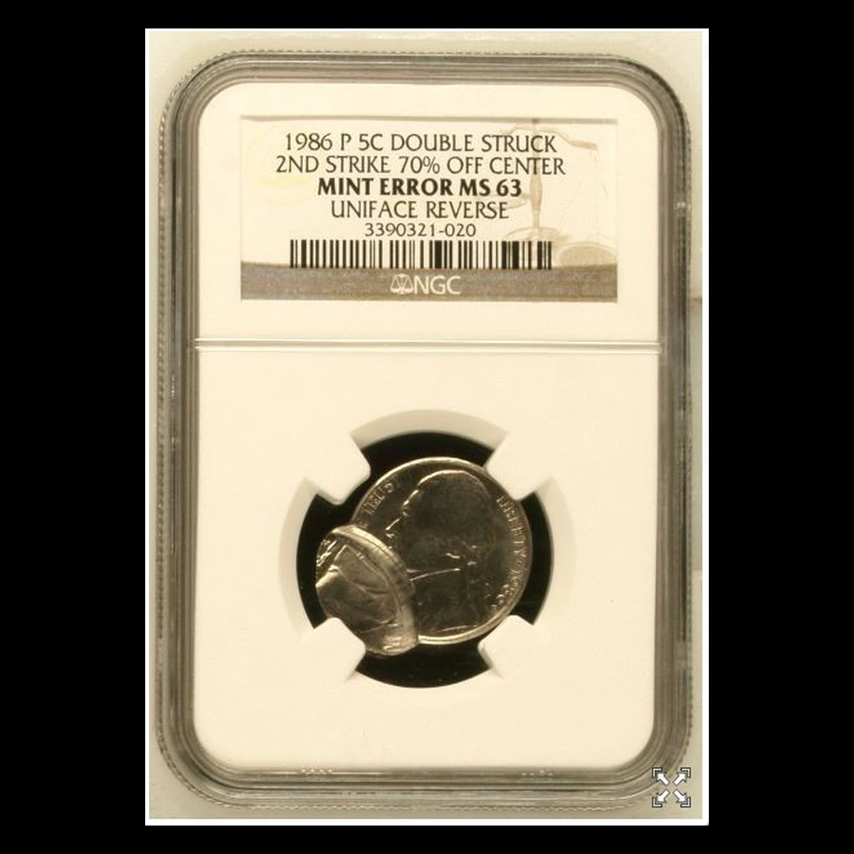 1986 Jefferson Nickel: Double strike,secondoffcenter