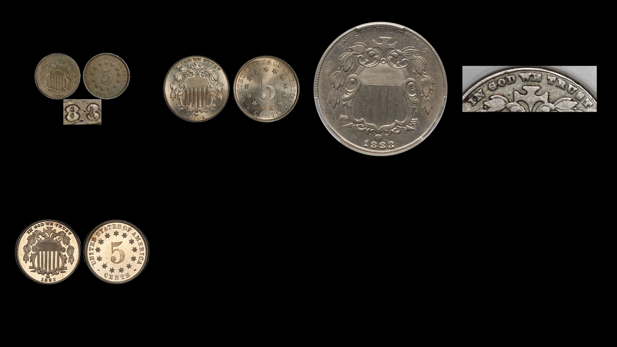 1883 Shield Nickel Errors — error coin photographs