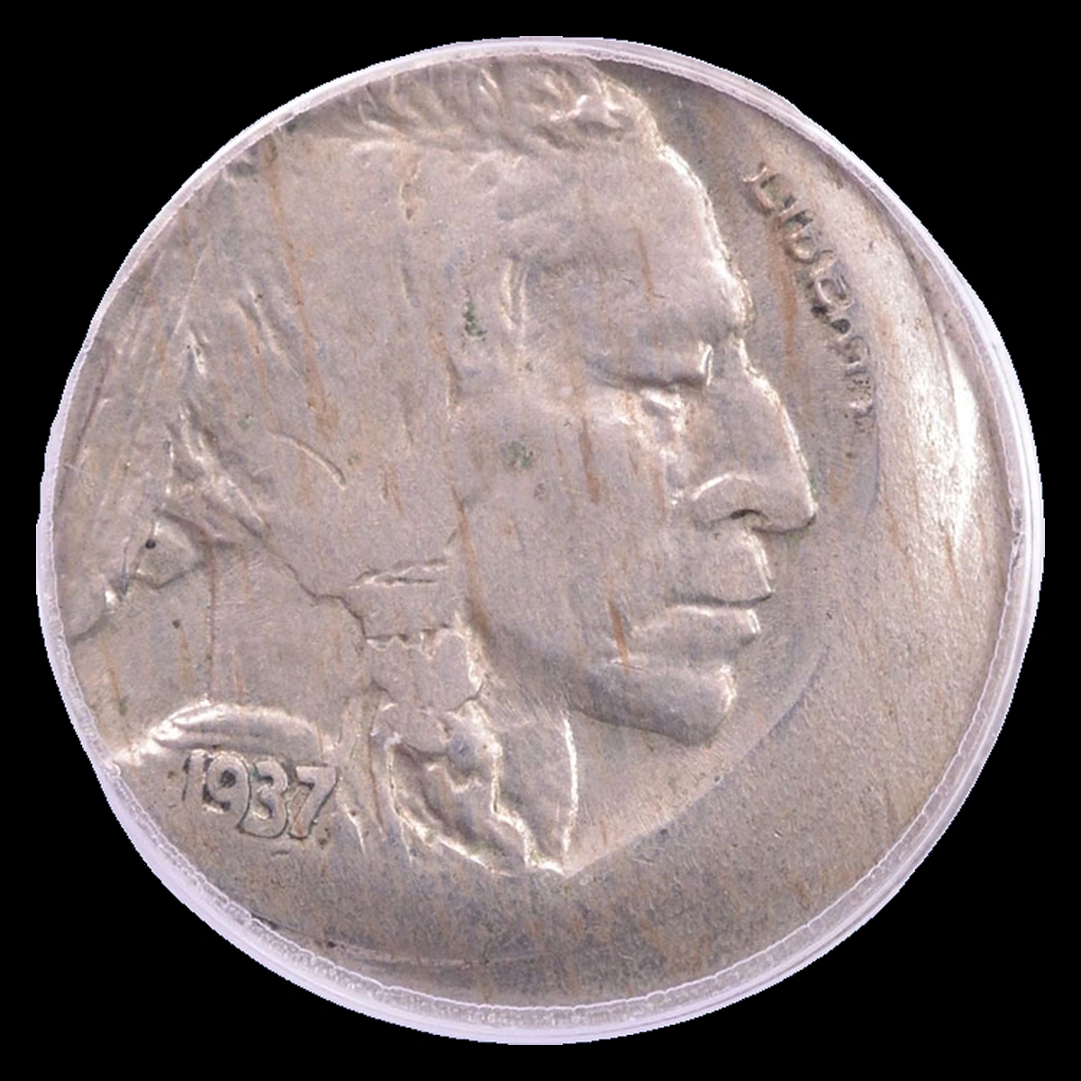 1937 Buffalo Nickel: Off-Center Strike