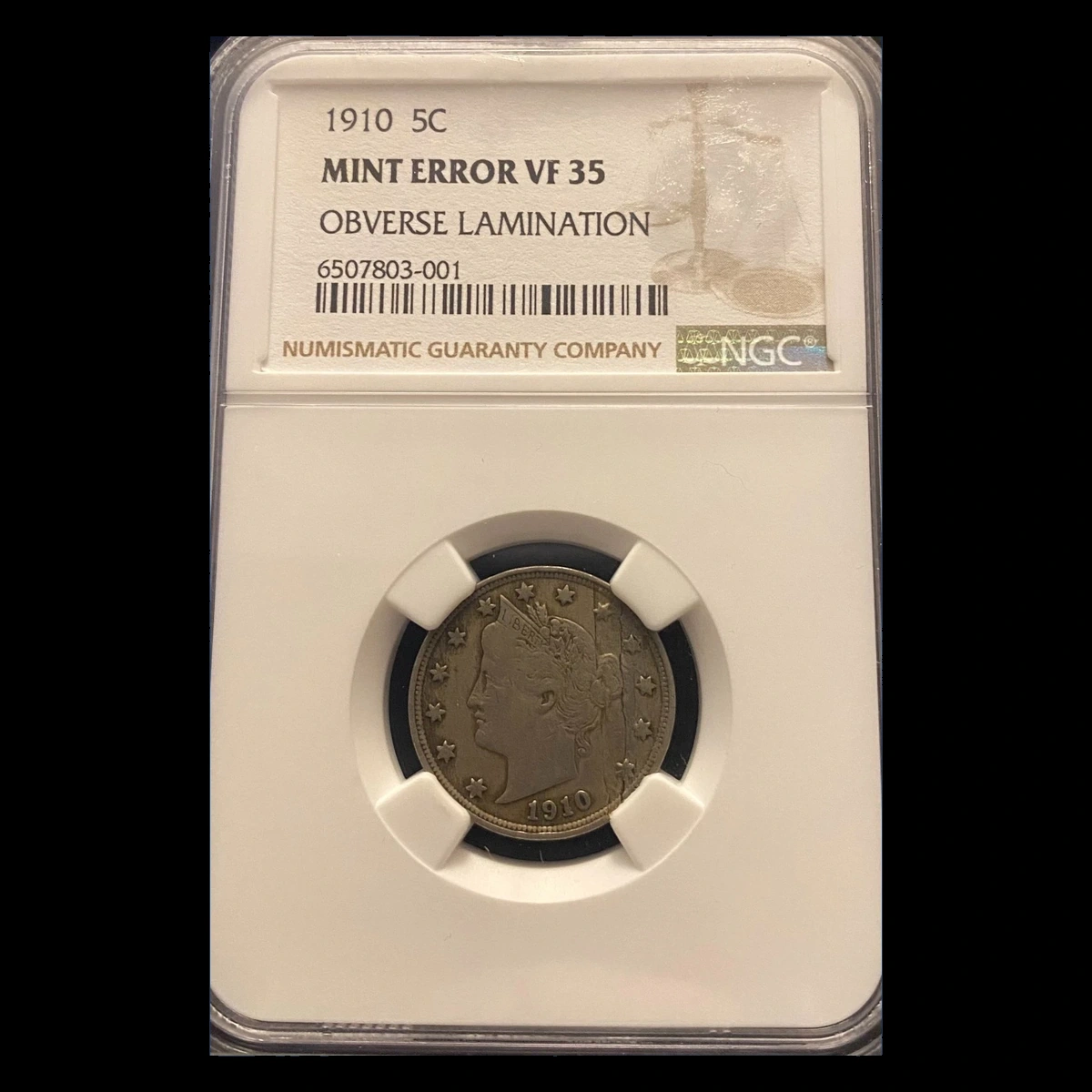 1910 Liberty Nickel: Lamination / Split Planchet