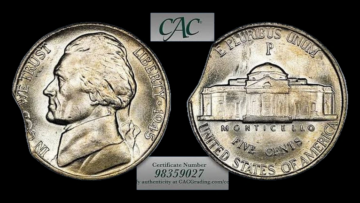 1945 Jefferson Nickel: Clipped Planchet
