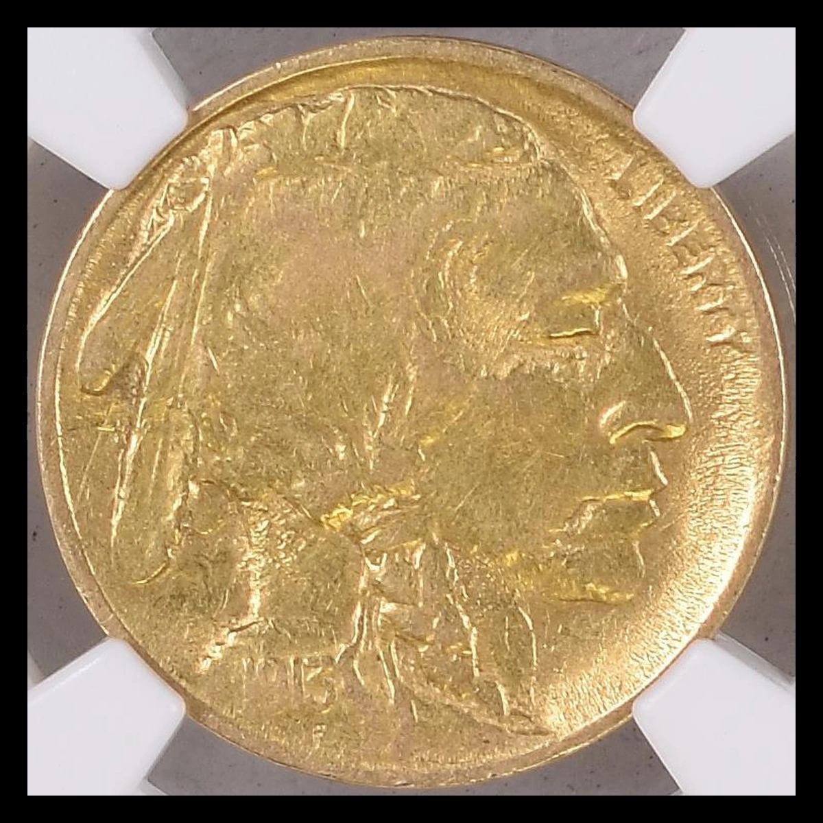 1913 Buffalo Nickel: Wrong Planchet / Off-Metal Strike