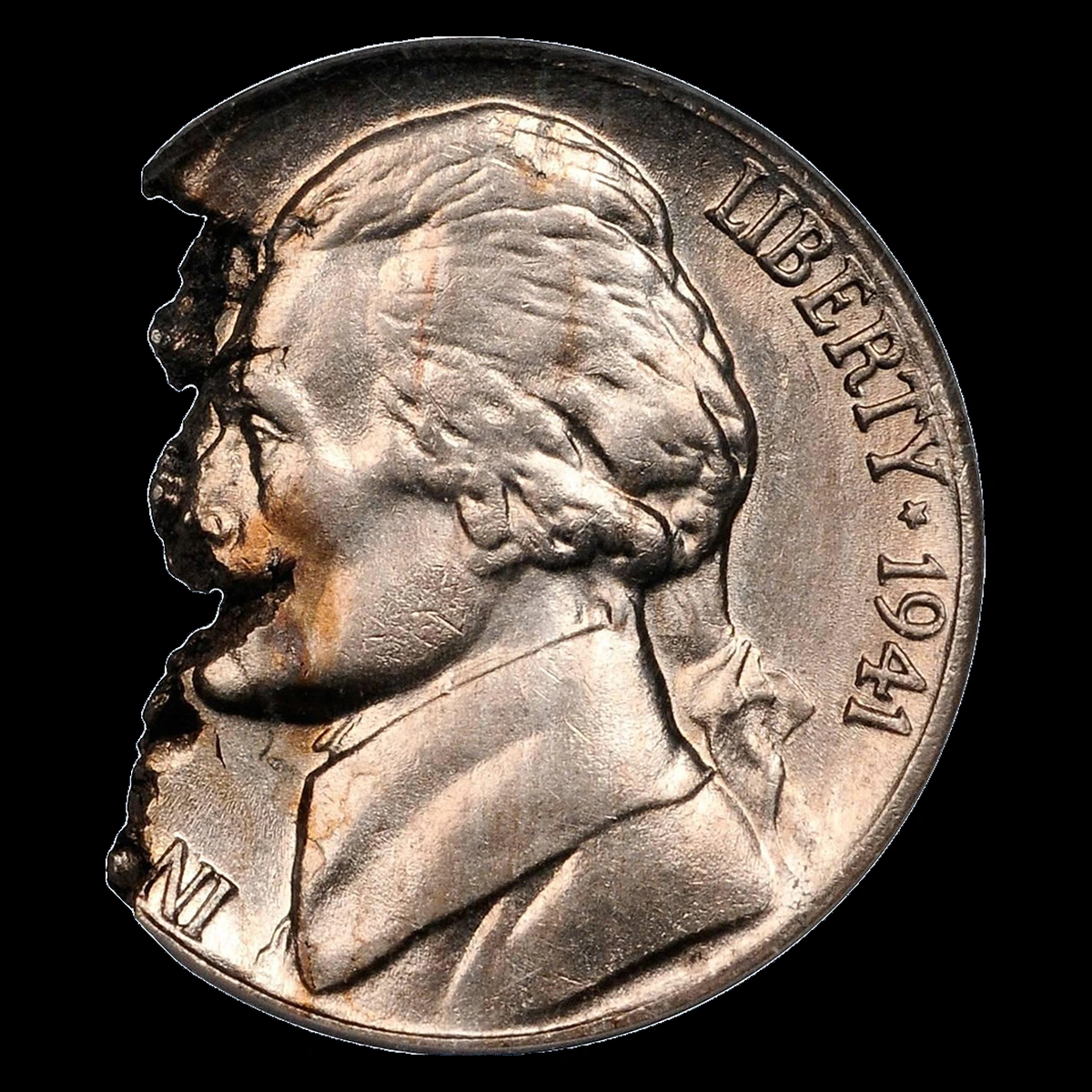1941 Jefferson Nickel: Ragged clipped planchet