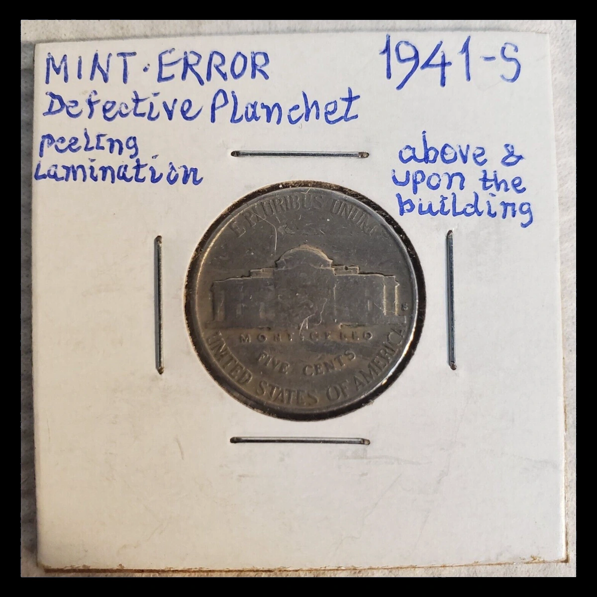1941 Jefferson Nickel: Lamination / Split Planchet