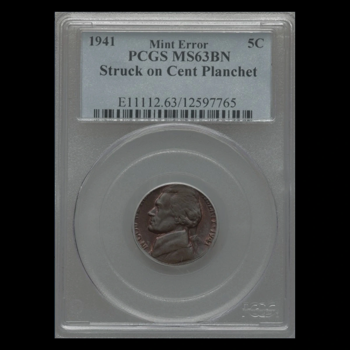 1941 Jefferson Nickel: Struck on a cent planchet