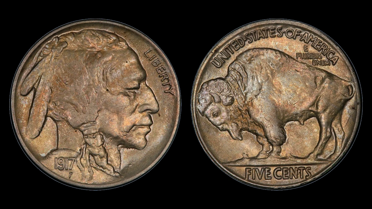 1917 Buffalo Nickel: Two Feathers / Abraded Third Feather