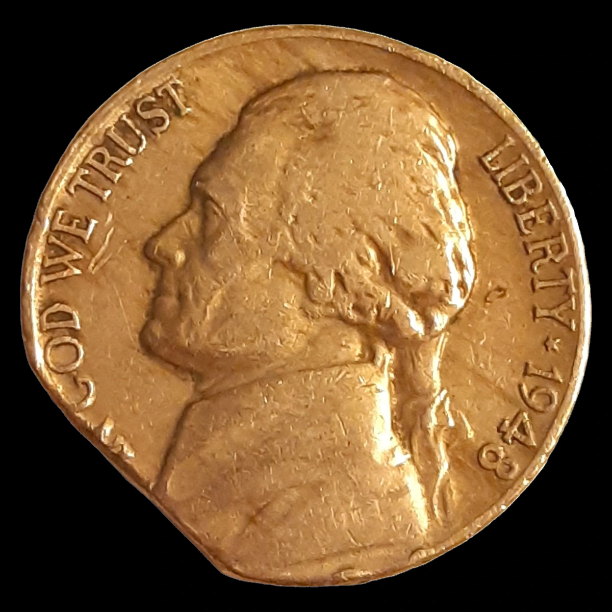 1948 Jefferson Nickel: Clipped Planchet