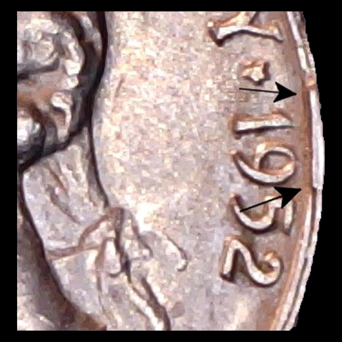 1952 Jefferson Nickel: Die Break