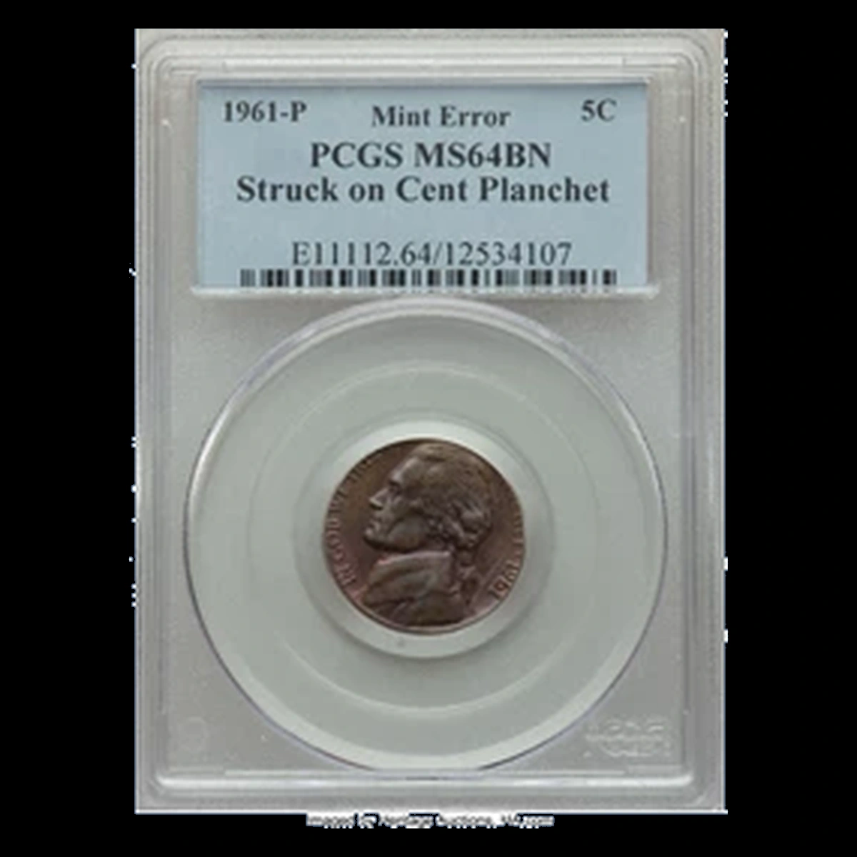 1961 Jefferson Nickel: Struck on a cent planchet