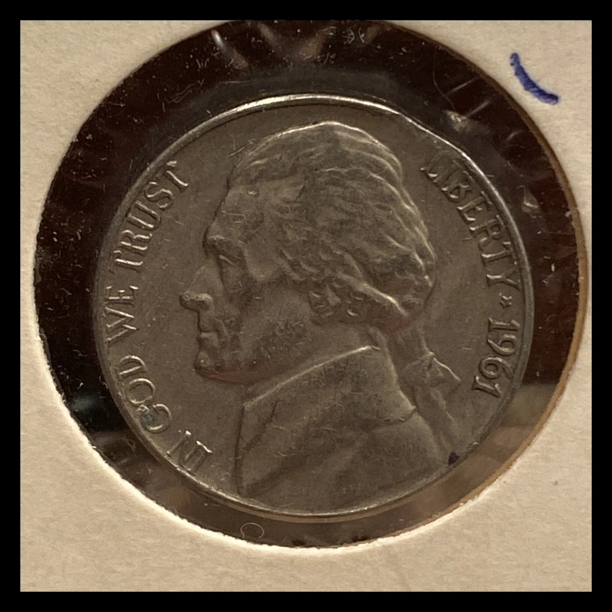 1961 Jefferson Nickel: Clipped Planchet