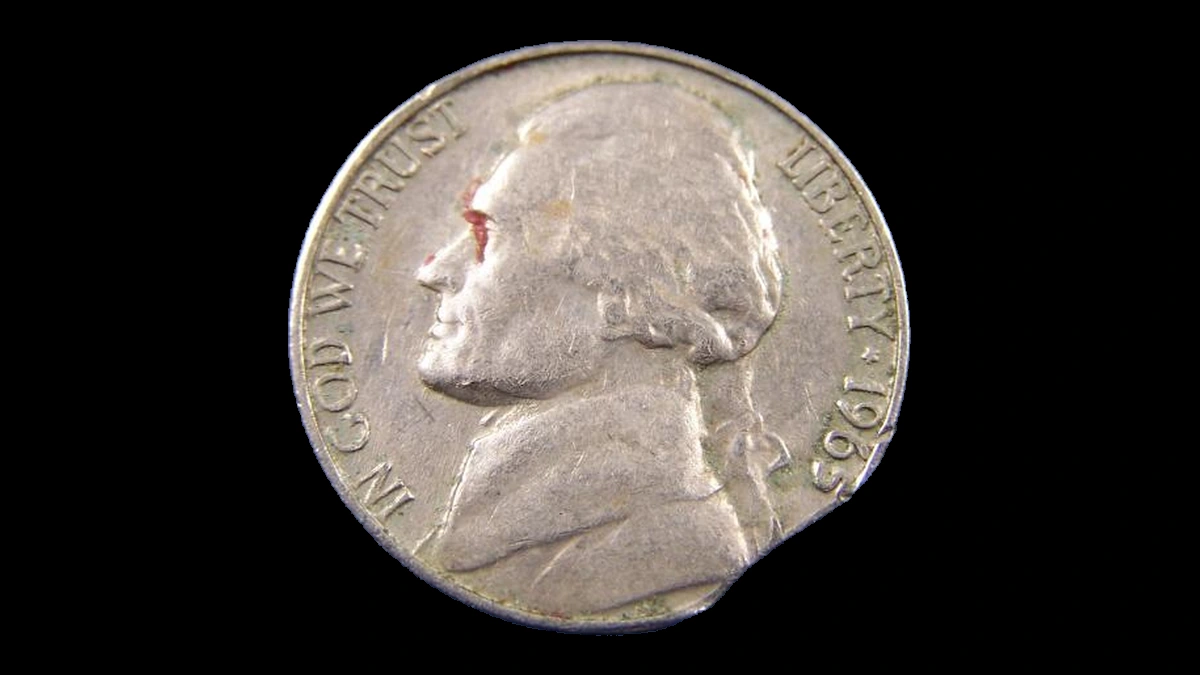1965 Jefferson Nickel: Clipped Planchet