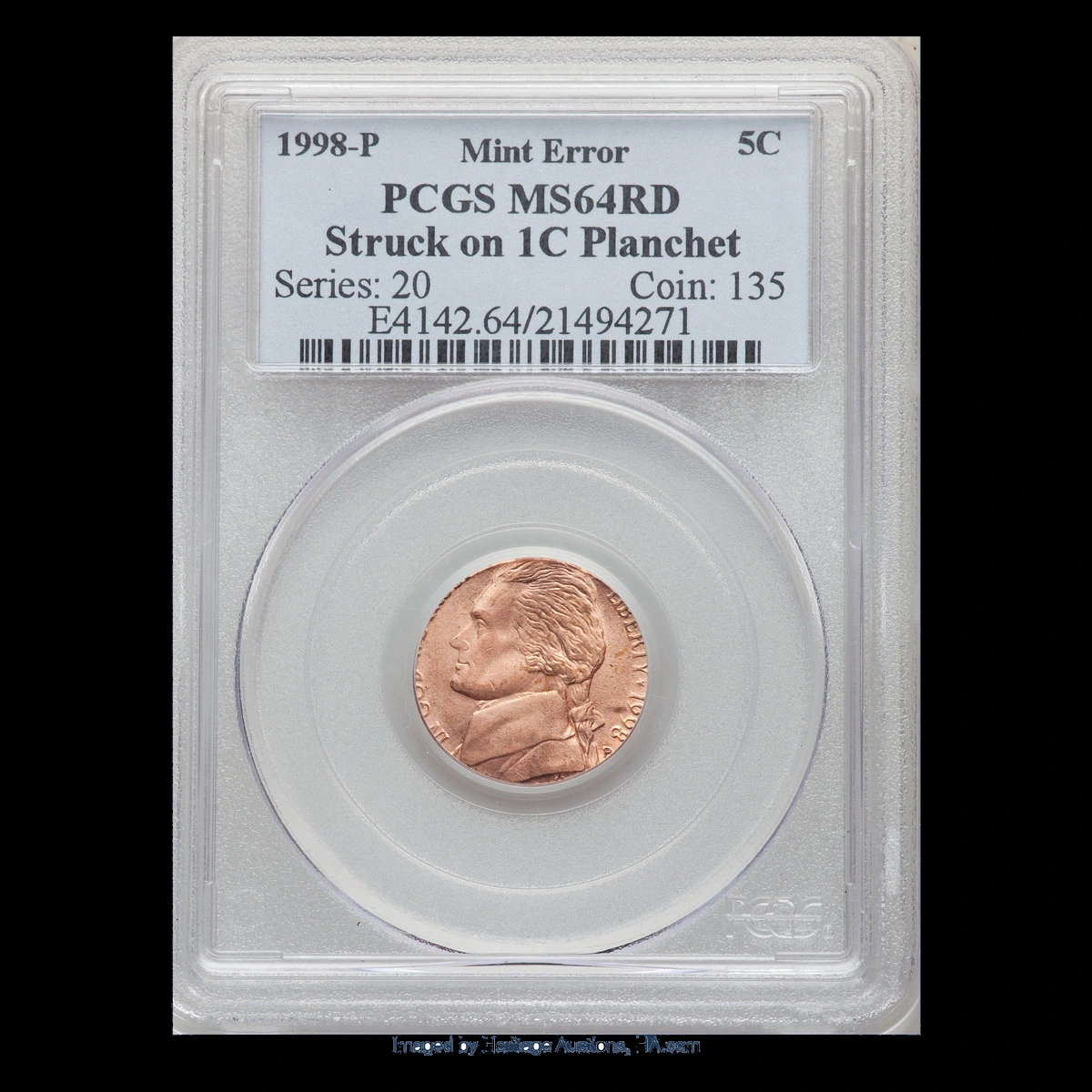 1998 Jefferson Nickel: Struck on cent planchet