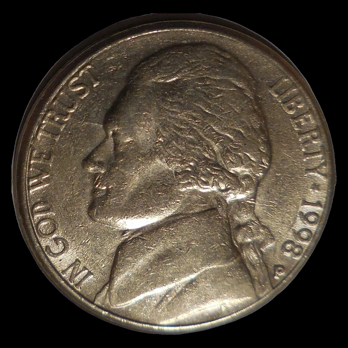 1998 Jefferson Nickel: Die Crack / Die Chip