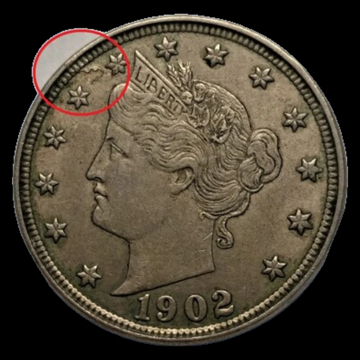 1902 Liberty Nickel: Lamination / Split Planchet
