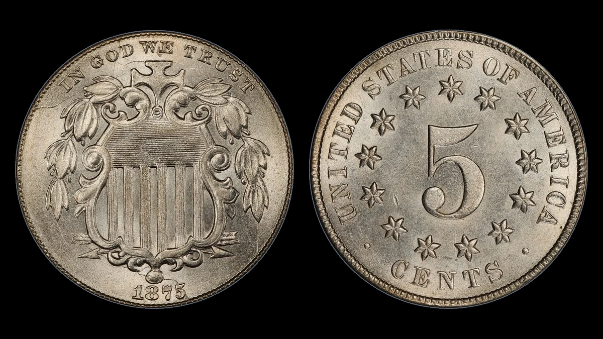 1875 Shield Nickel: Repunched Date