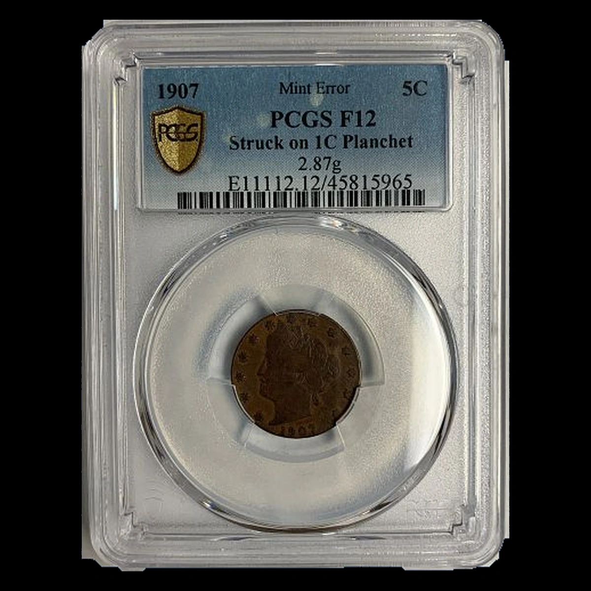 1907 Liberty Nickel: Wrong Planchet / Off-Metal Strike