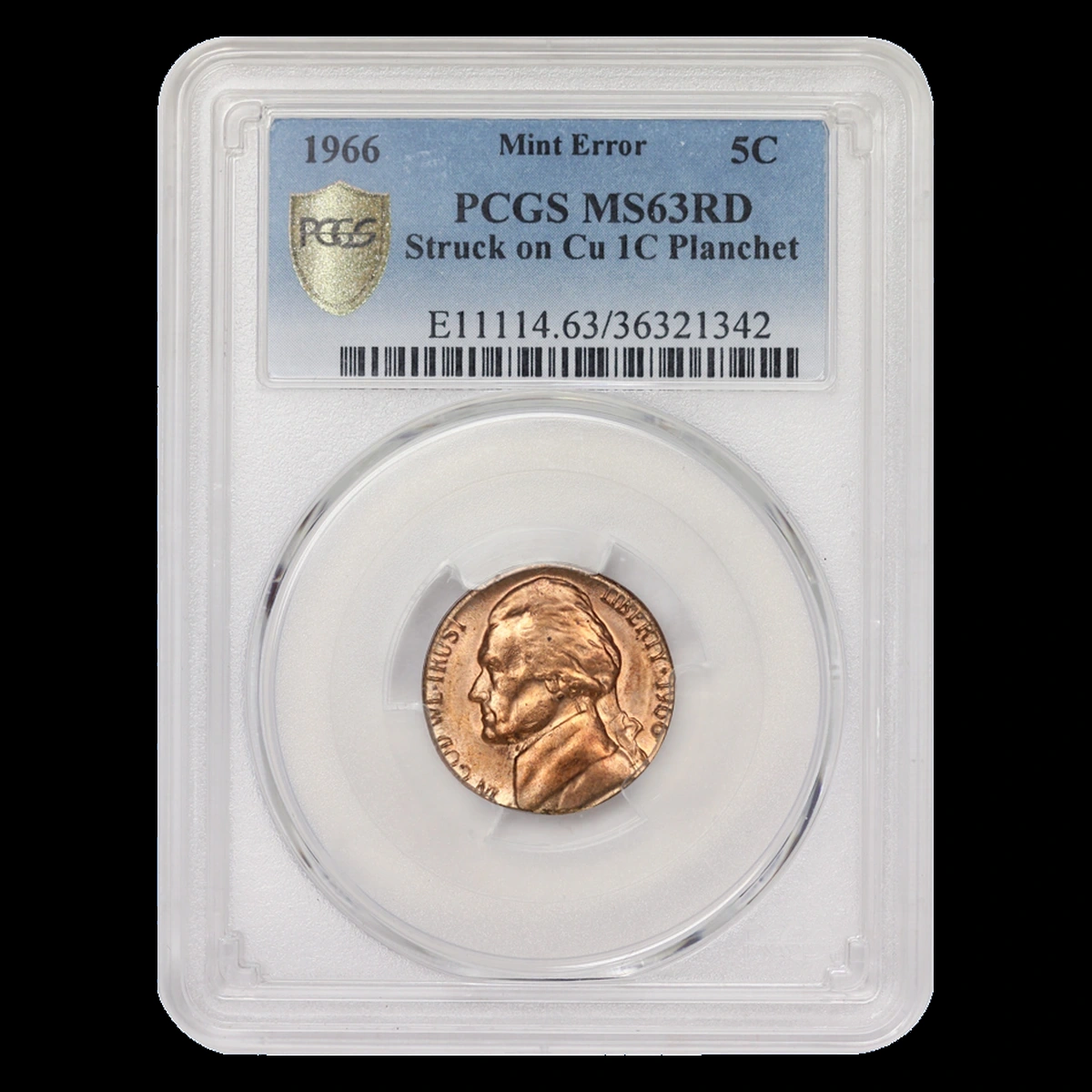 1966 Jefferson Nickel: Struck on a cent planchet