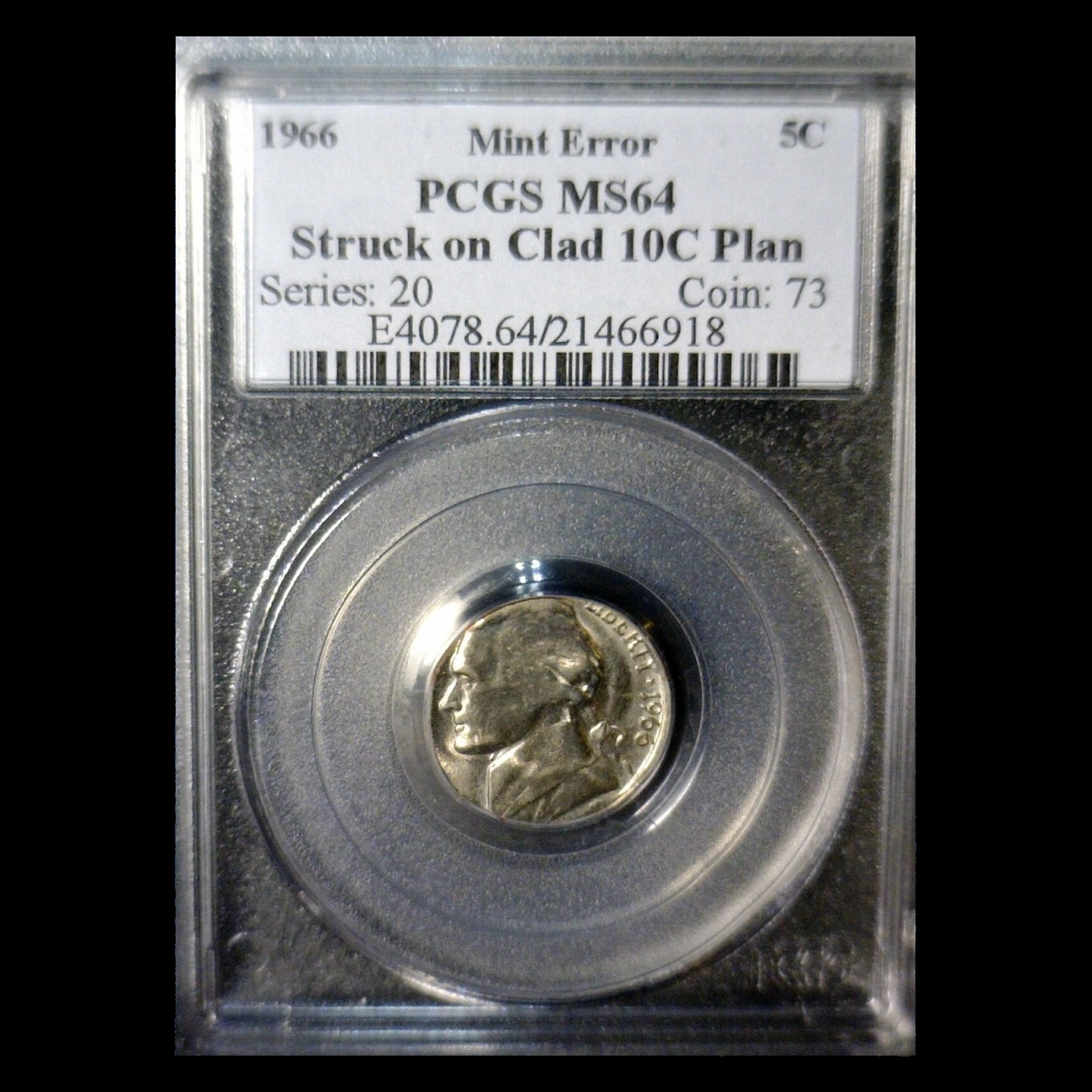 1966 Jefferson Nickel: Struck on a clad dime blank