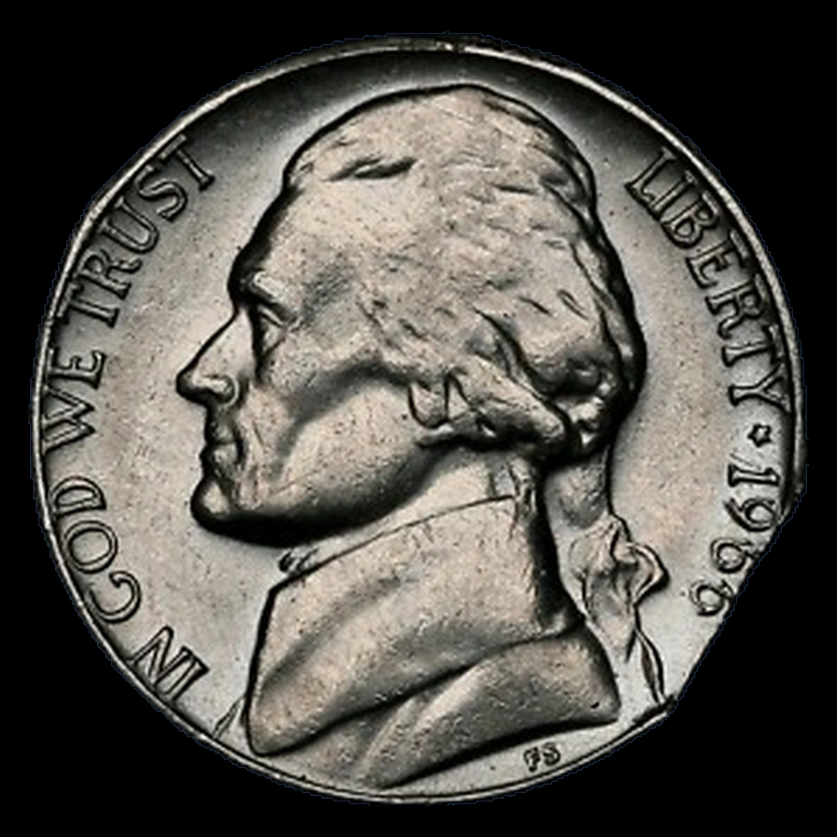 1966 Jefferson Nickel: Clipped Planchet