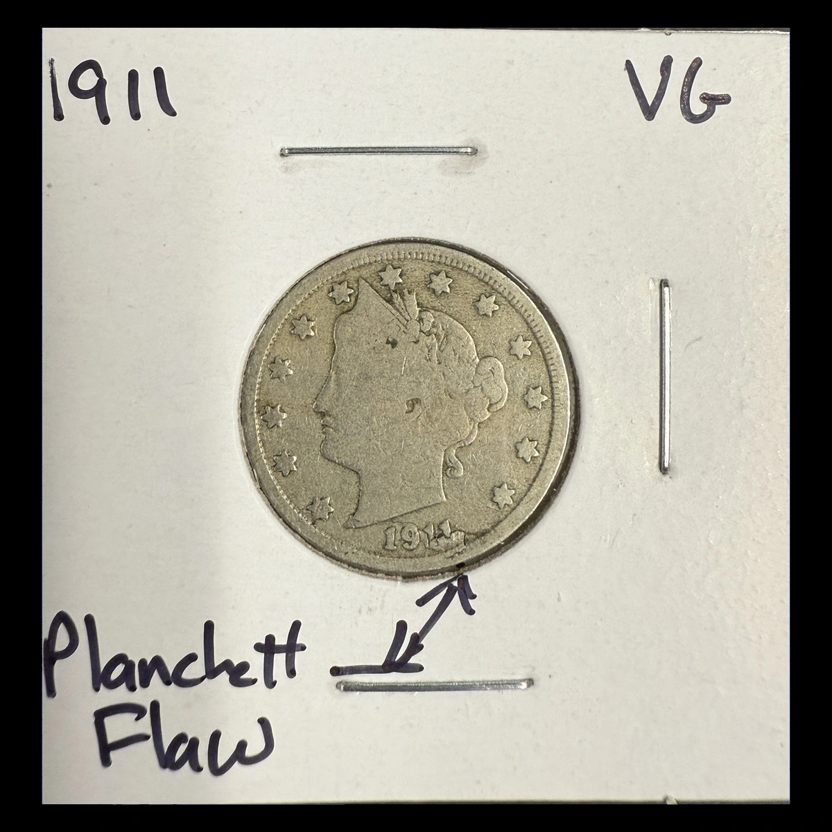 1911 Liberty Nickel: Lamination / Split Planchet
