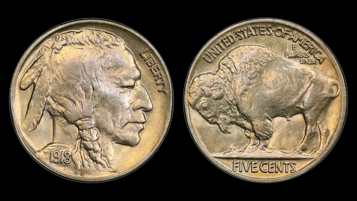 1918 Buffalo Nickel: Two Feathers / Abraded Third Feather