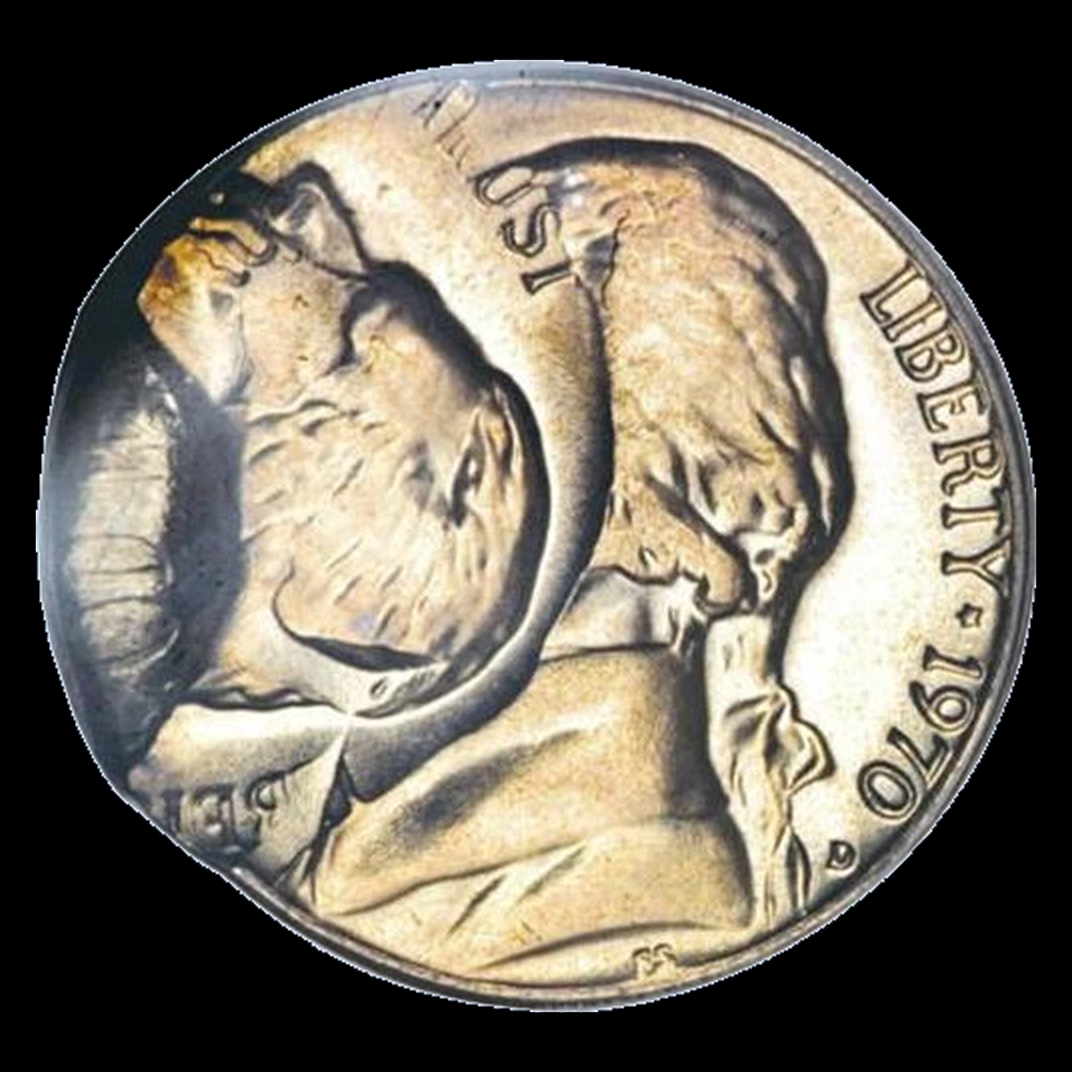 1970 Jefferson Nickel: Indent