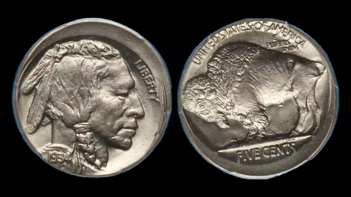1934 Buffalo Nickel: Off-Center Strike