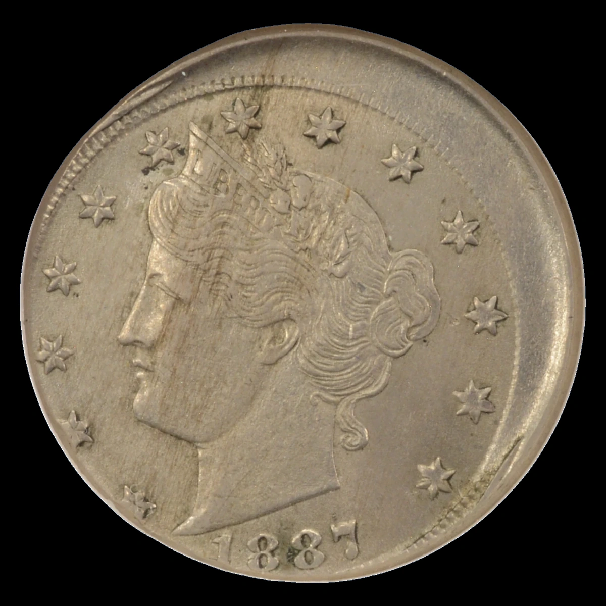 1887 Liberty Nickel: Off Center Strike