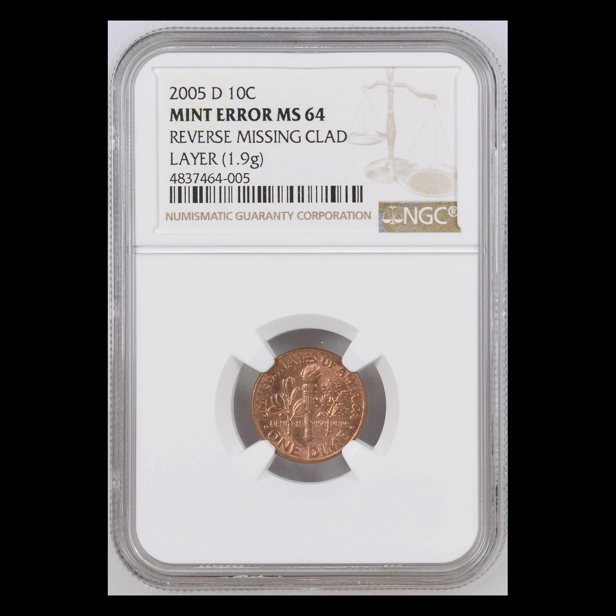 2005 Roosevelt Dime: Missing Reverse Clad Layer