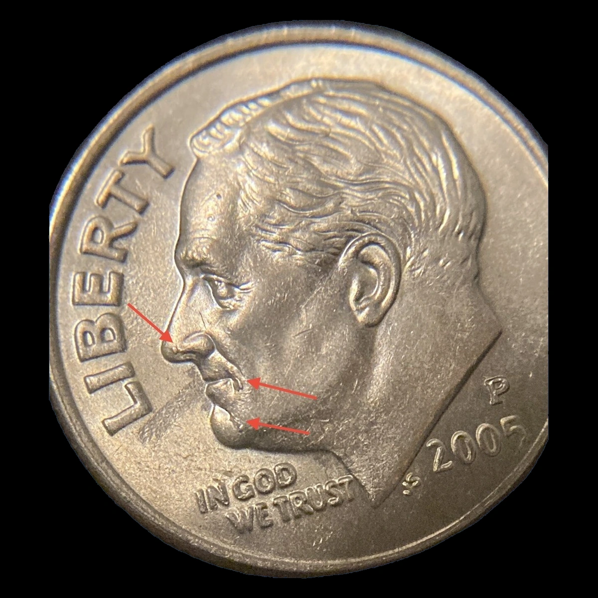 2005 Roosevelt Dime: Die Crack / Die Chip