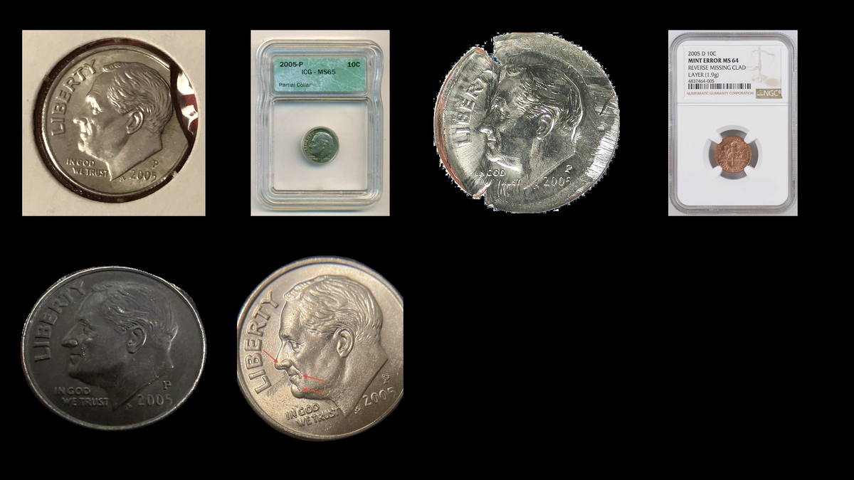 2005 Dime Errors — error coin photographs